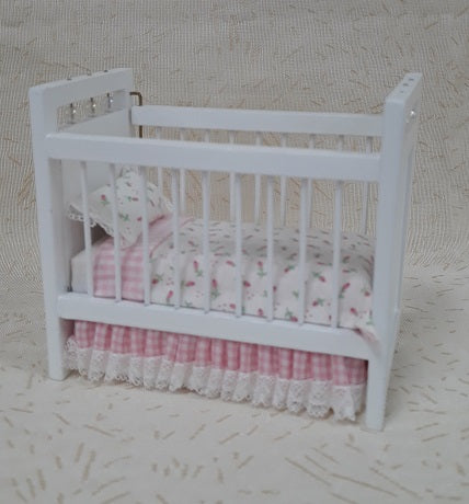 White Crib, Dressed, Pink Floral