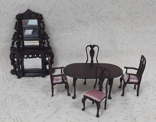 1/2" Scale Queen Anne Dining Room Set, 6pc, Mahogany