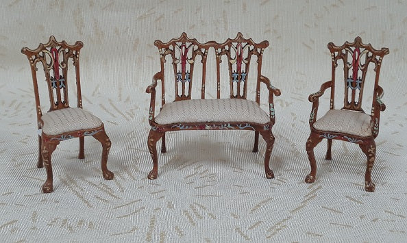 1/2" Scale Sitting Set, 3pc, Handpainted, New Walnut