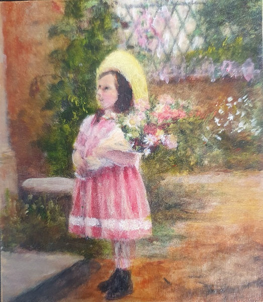 Oil Painting, Girl with Flowers, Large