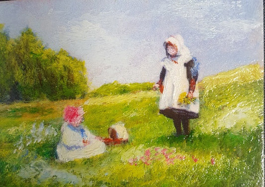 Oil Painting, Girls in Meadow