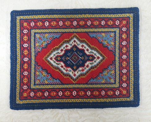 Needlepoint Rug, Red, Blue, White, Yellow