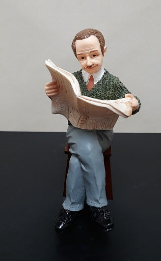 Grandpa Thomas Doll, Reading Newspaper, Resin