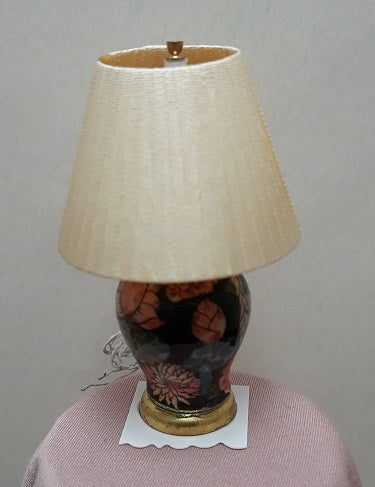 Porcelain Black Floral Vase with Ecru Shade