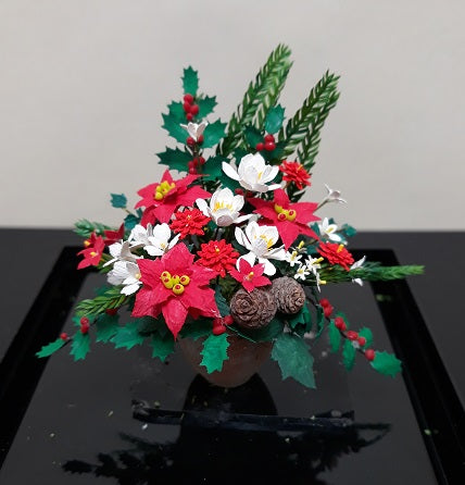 Floral Arrangement in Pot, Poinsettia, Holly