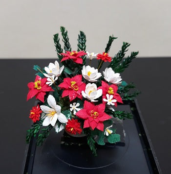 Floral Arrangement in Pot, Poinsettia, Zinna, Daisies