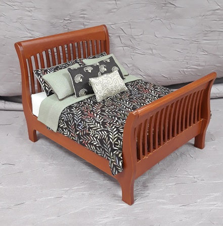 Slat Queen Bed, Dressed, Sage Fern, Brown