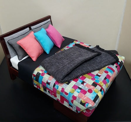 Modern Double Bed, Dressed, Mahogany, Abstract