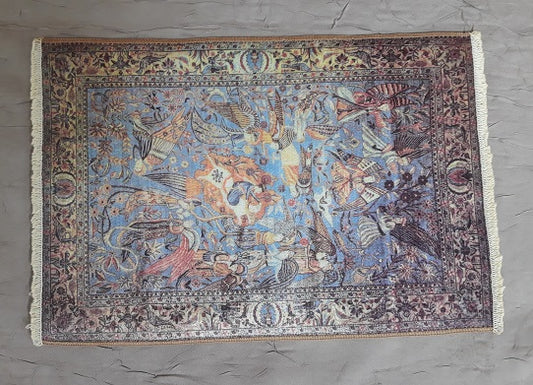 Rug, Oriental Satin, Blue, Coral