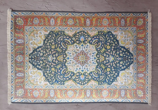 Rug, Oriental Silk, Black, Orange, Yellow