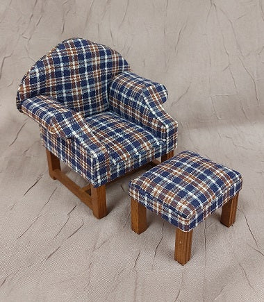 Chair & Ottoman, Dark Plaid