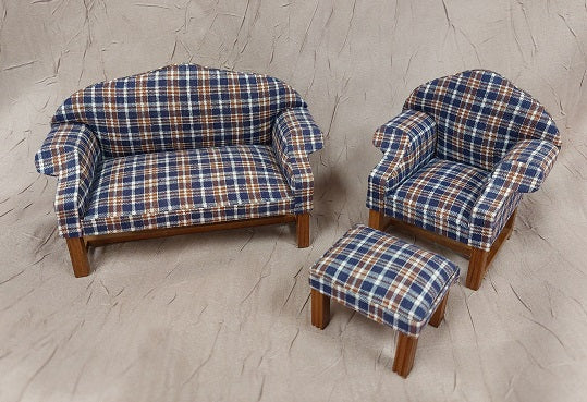 Sofa, Chair & Ottoman Set, Dark Plaid