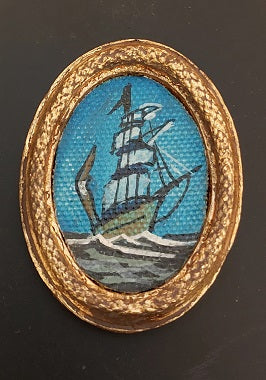 Vintage Oval Painting, Ship