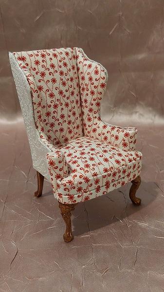 Shabby Wing Chair, Red Scroll