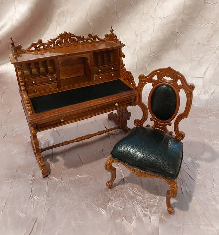 Italian Renaissance Ornate Desk & Chair, Walnut