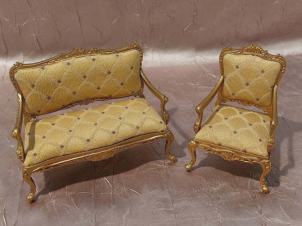 Louis XV Rococo Settee & Arm Chair, Gold