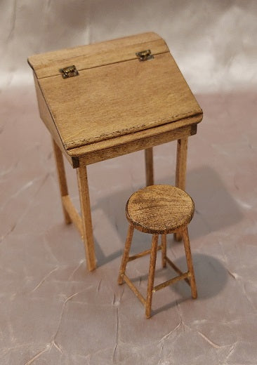 Desk & Stool, Distressed, Walnut