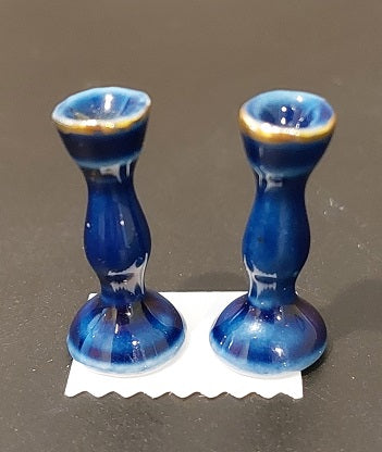 Porcelain Candlesticks, Pair, Cobalt Blue