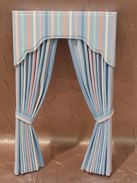 Custom Drapes, Blue, Pastel Stripe