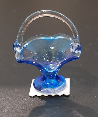 Vintage Blown Glass Basket, Flared, Blue