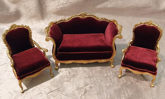 CNC002, Living Room Set, 3pc, Gold, Burgandy