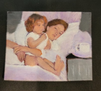 Oil Painting, Mom & Daughter Snuggle