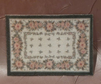 1/2" Scale Rug, Pink Floral, Cream, Black