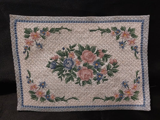 Petit Point Rug, Blue, Pink Floral