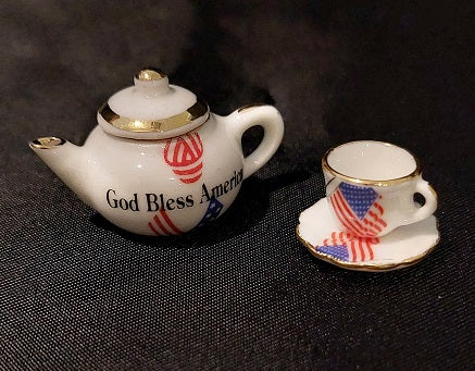 Porcelain Teapot with Teacup, God Bless America