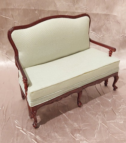 CBB253, Carved Loveseat, Mahogany/Mint Green