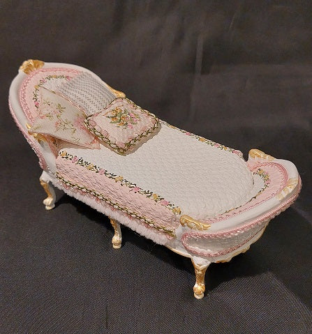 Chaise, Handpainted Floral, Pink