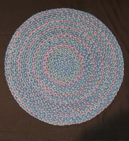 Braided Rug, Round, Blue, Pink