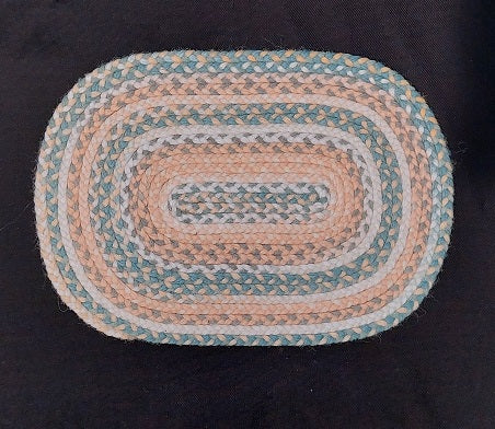 Braided Rug, Green, Peach/White