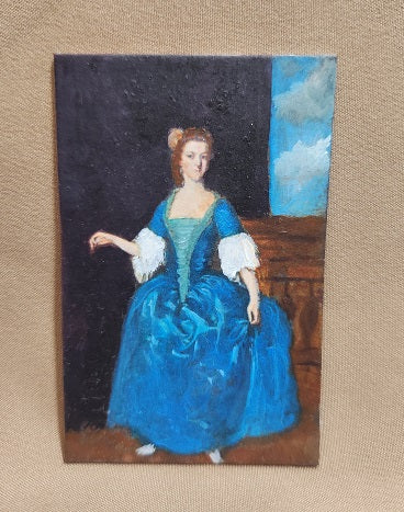 Oil Painting, 18th C. French Lady, Blue