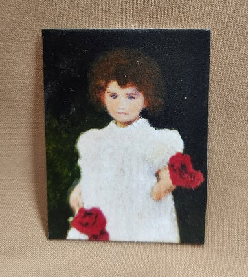 Oil Painting, Young Girl with Red Roses