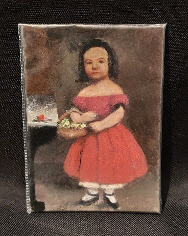 Oil Painting, Folk Art Girl, Red Dress