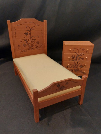 Single Bed & Chest, Handcarved