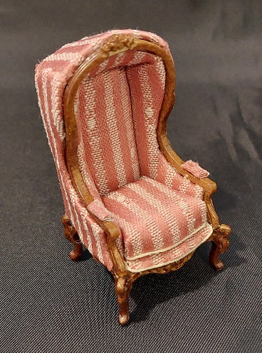 1/2" Scale Hooded Chair, Rose, Walnut