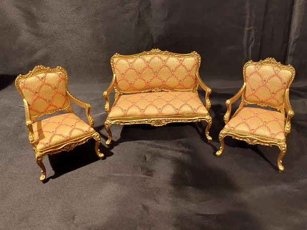 Louis XV Rococo Sette & Arm Chairs,3pc, Gold