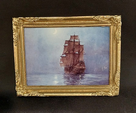 Framed Print, Crescent Moon & Ship