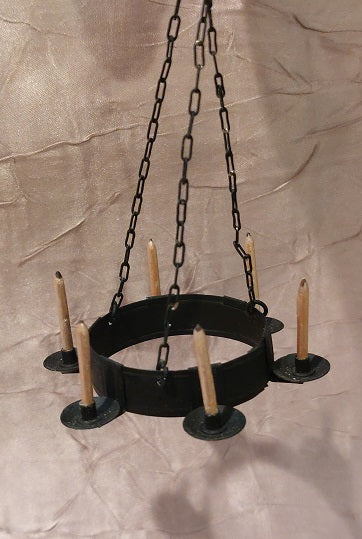 Tudor Black Hammered 6 Arm Chandelier, Non Working