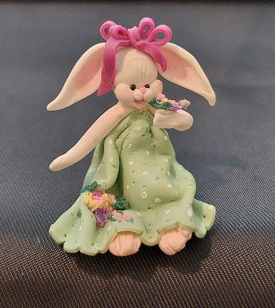 Clay Sculpted Sitting Rabbit, Signed