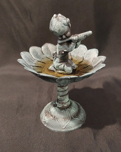 Aged Cherub Birdbath with Water