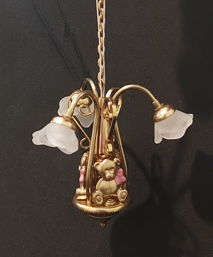 3-Arm Brass Chandelier with Teddy Bear