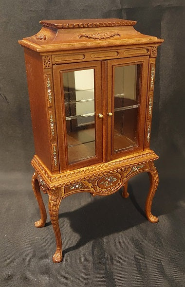 Vitrine Cabinet, Handpainted, Walnut