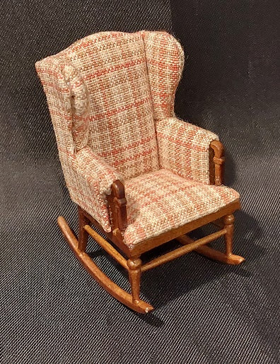 1/2" Scale Rocking Chair, Walnut, Plaid