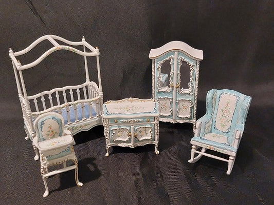 1/2" Scale Canopy Crib Nursery Set, 5pc, Handpainted