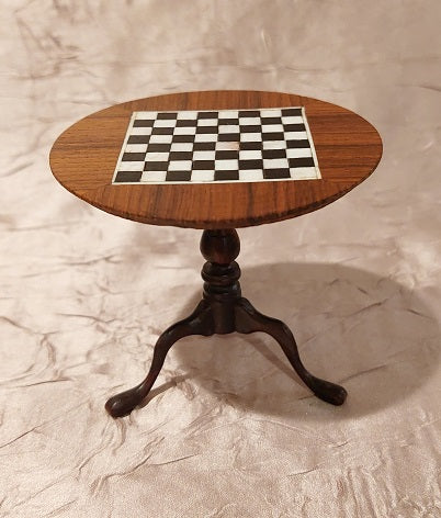 Chess Table with Inlaid Wood & Pieces, Walnut