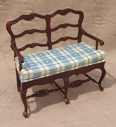 CBB526, Marne Ladder Back Settee, Blue Plaid, MH