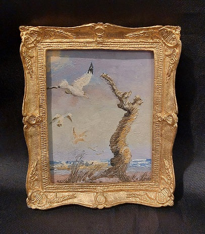 Framed Painting, Seagulls & Driftwood